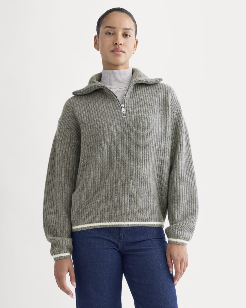 The Half-Zip Sweater in Luxe Merino |  Heathered Grey