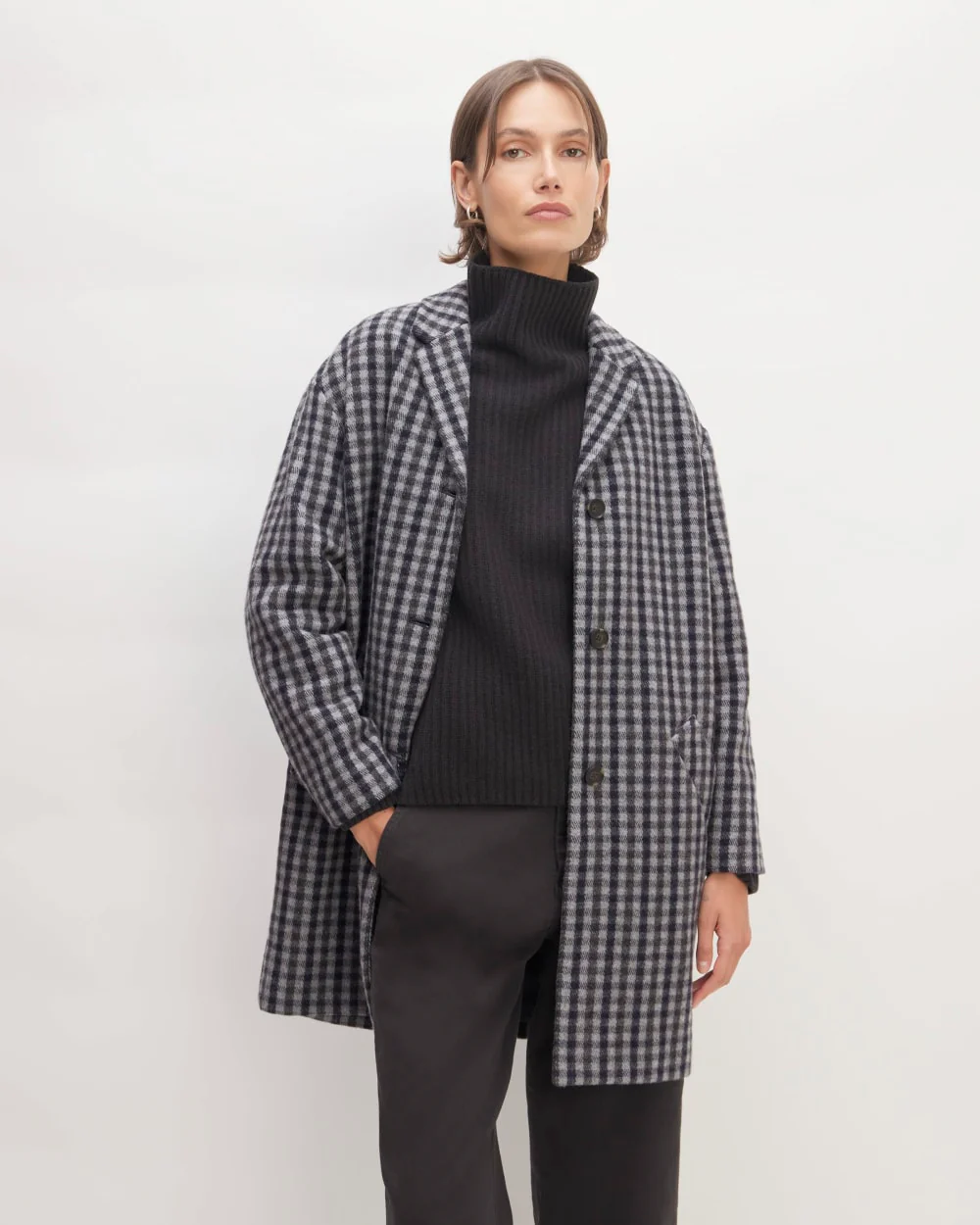 The Italian ReWool® Cocoon Coat | Grey / Charcoal / Navy Check