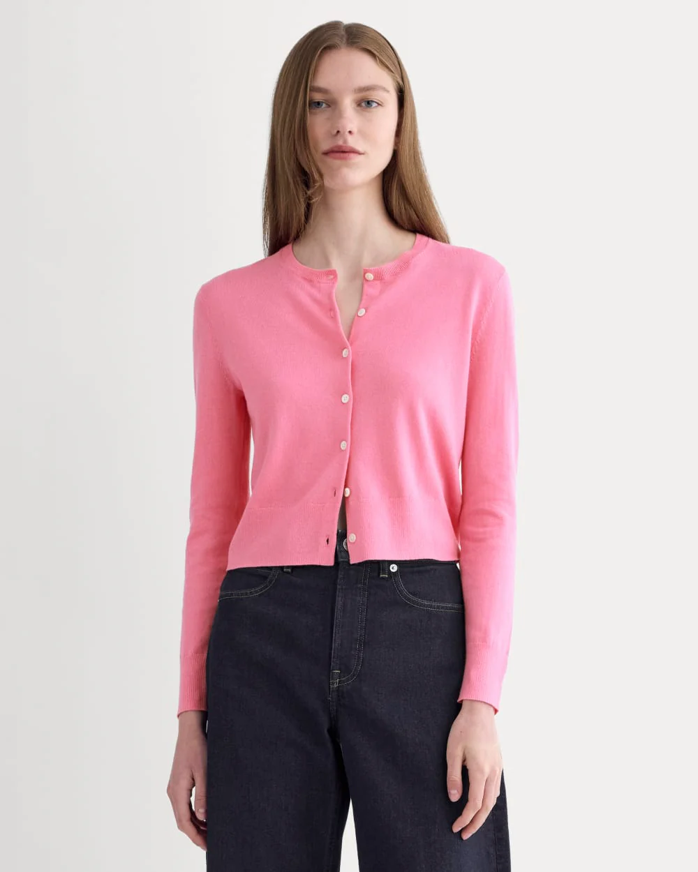 The Cropped Cardigan in Cotton Cashmere | Deep Pink