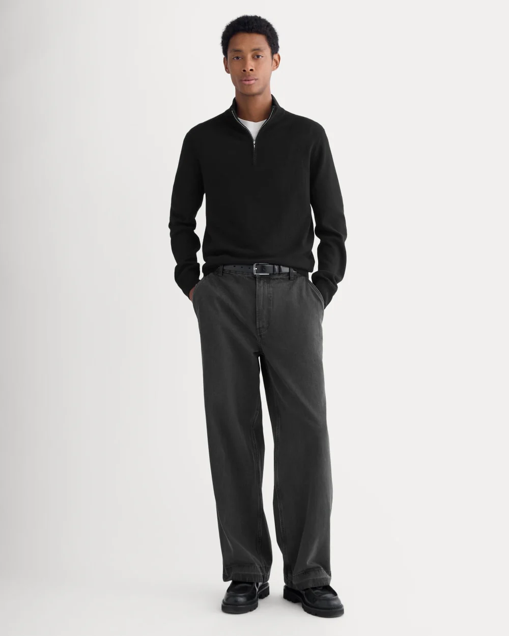 Cashmere Quarter Zip Sweater |  Black