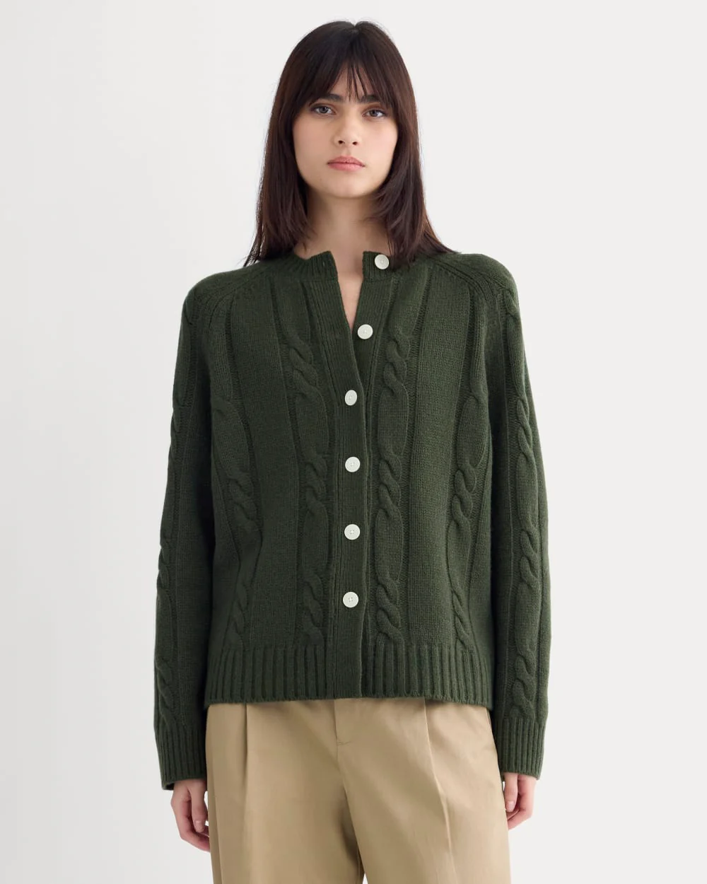 Cable Cardigan in Extrafine Luxe Merino | Dark Forest