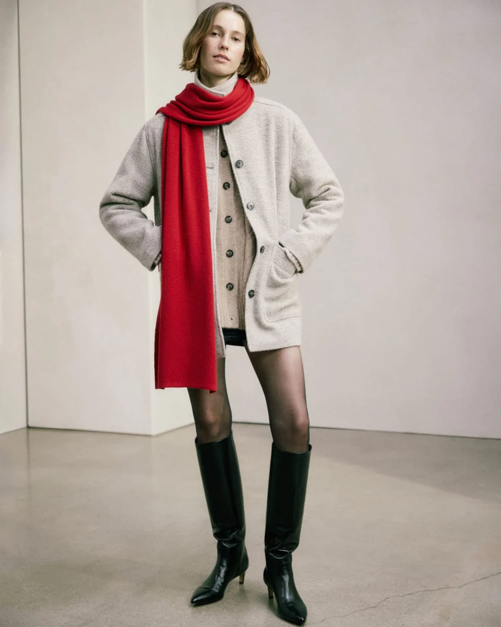 Italian Car Coat | Taupe Herringbone