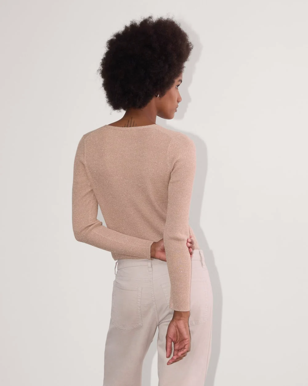 The Cardigan in Lurex Merino | Rose Gold