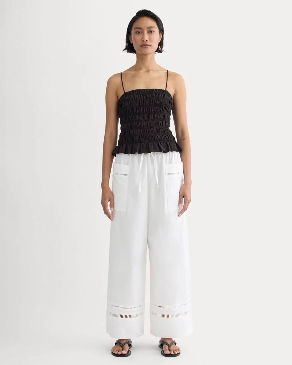 The Lace Trim Pant | White
