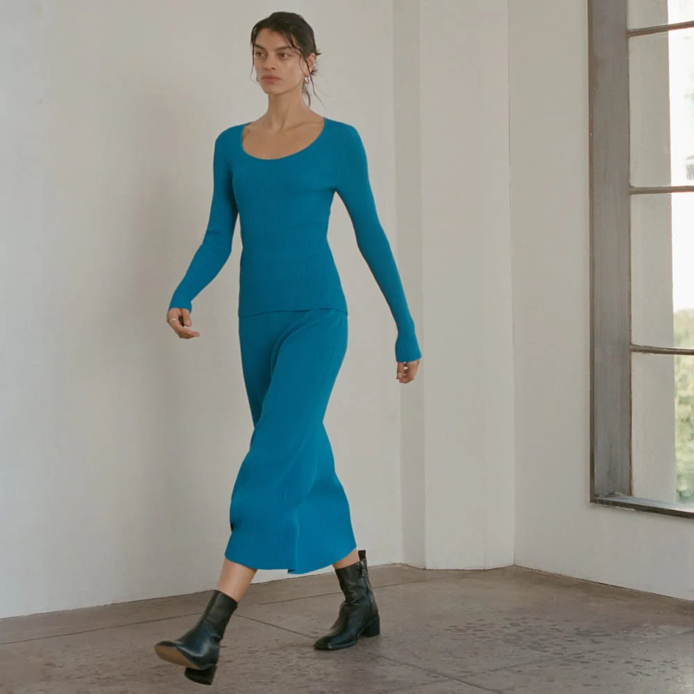 The Ribbed Knit Skirt | Brilliant Blue