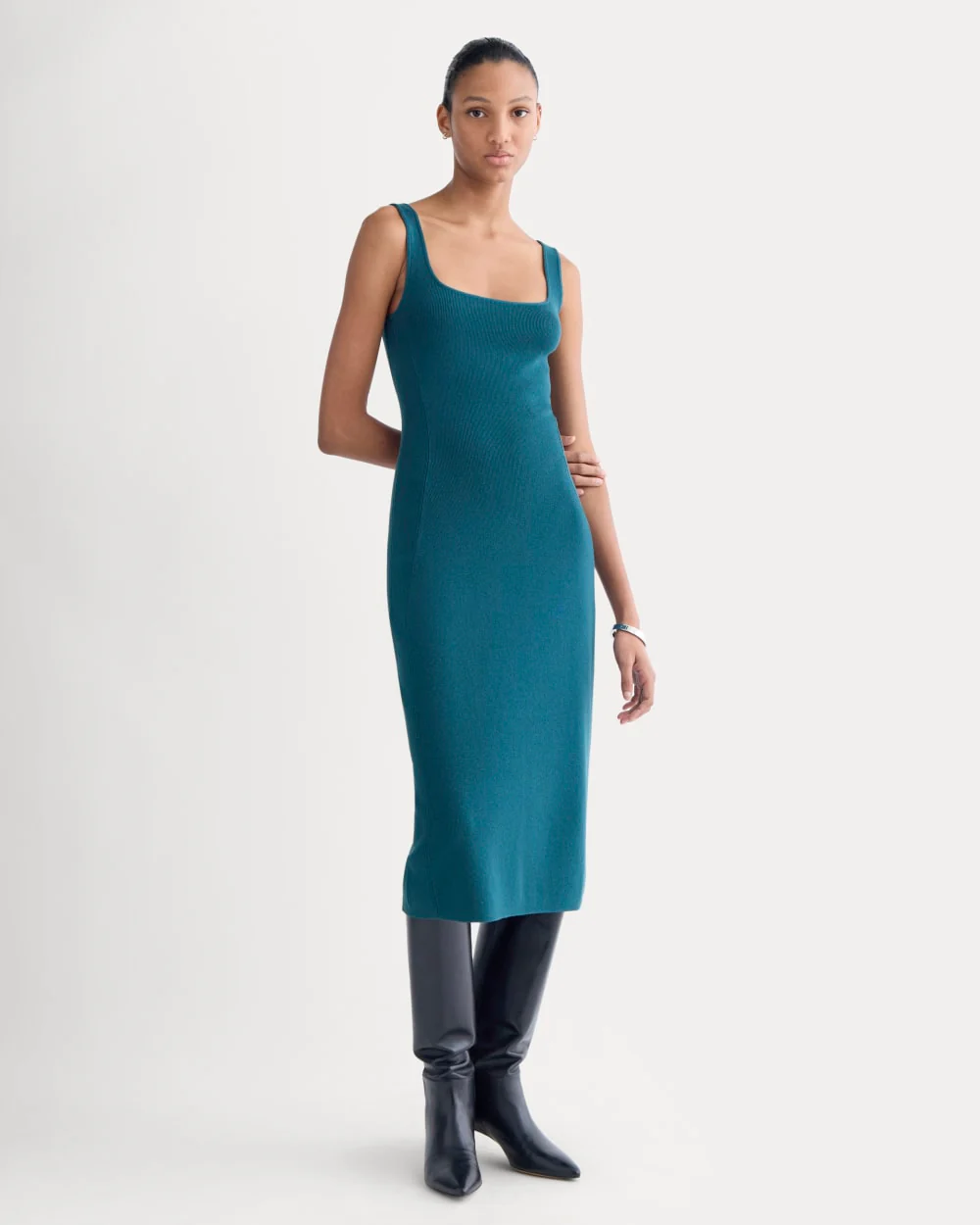 Knit Square-Neck Midi Dress | Reflecting Pond