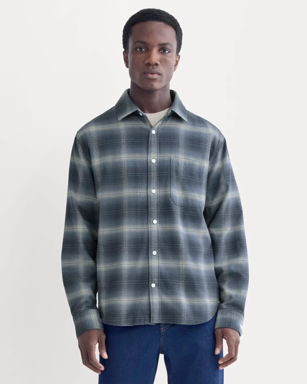 Brushed Flannel Shirt | Blue Ombre Plaid