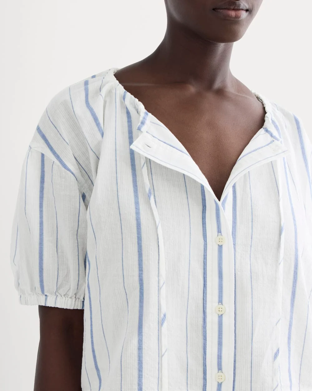 The Gauze Button-Up | Bone / Dutch Blue