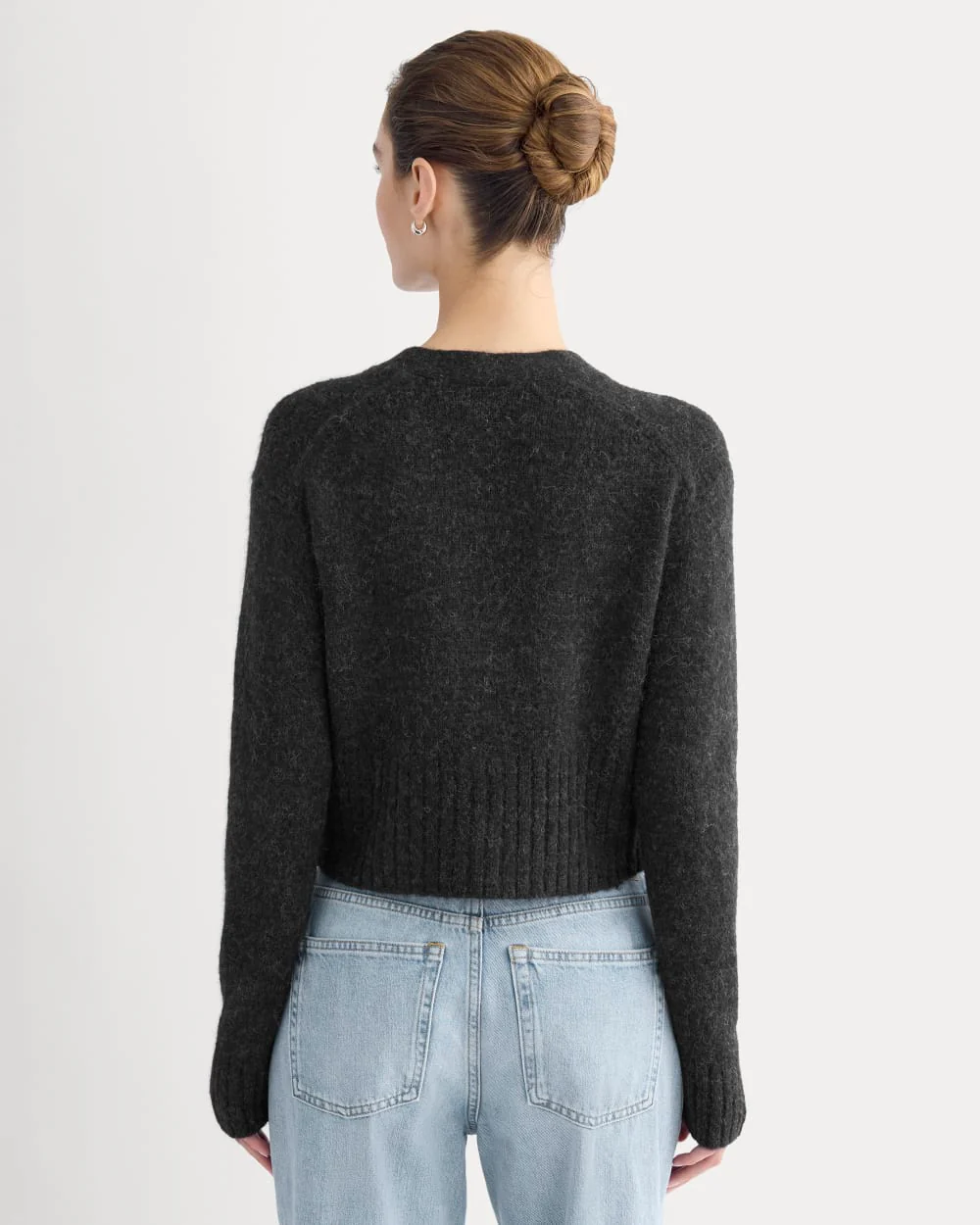 High V Cropped Cardigan in Alpaca | Heather Black