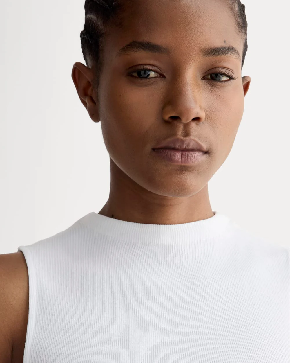 The Luxe Rib Funnel-Neck Tank | White