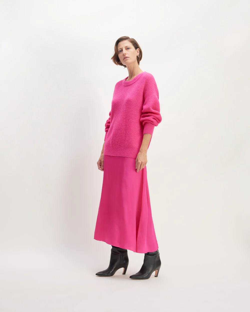 The Hammered Satin Slip Skirt | Fuchsia Pink