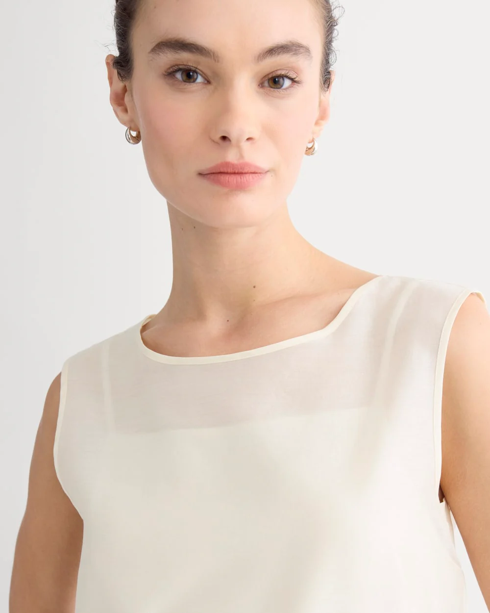 Sleeveless Top in Cotton-Silk Organza | Parchment