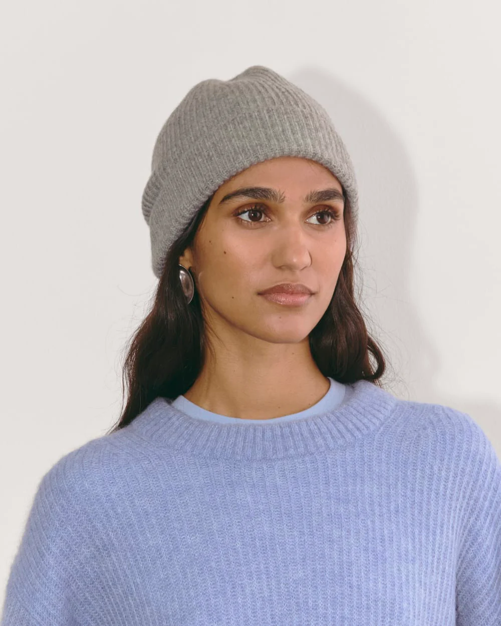 The Cashmere Ribbed Beanie | Light Heather Grey