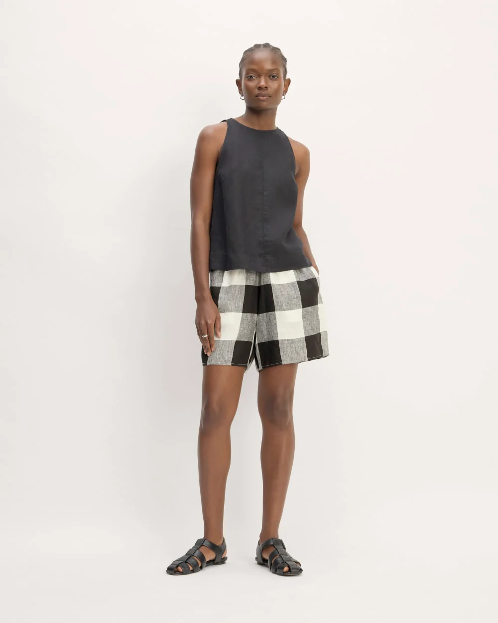 The Linen Easy Short | Bone / Black Check