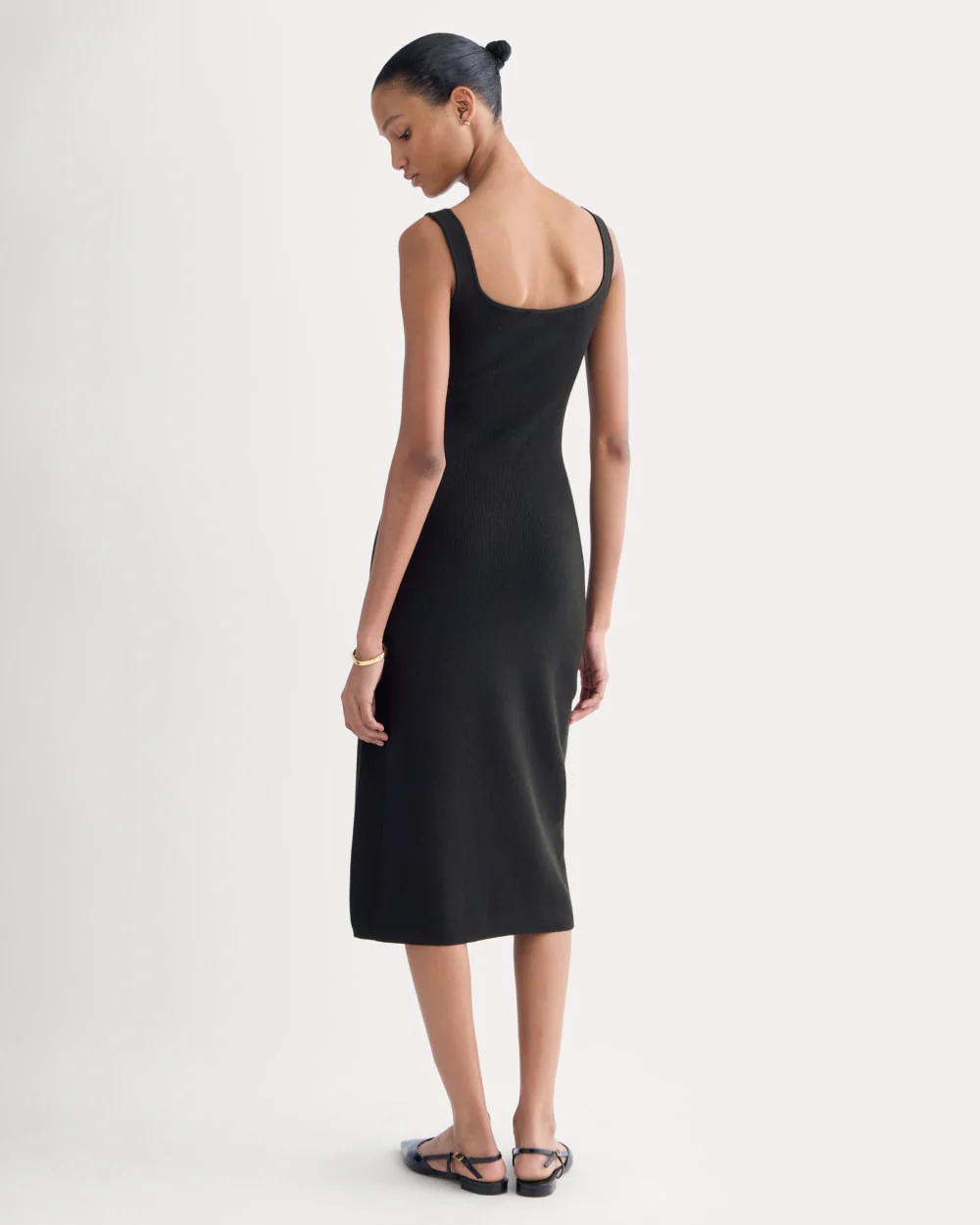 Knit Square-Neck Midi Dress | Black