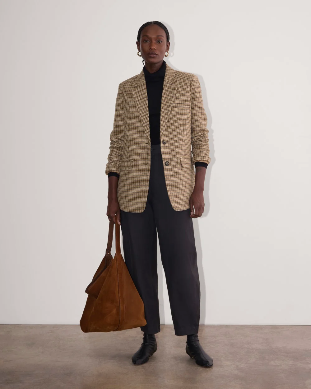 The Oversized Blazer in Wool | Camel Houndstooth