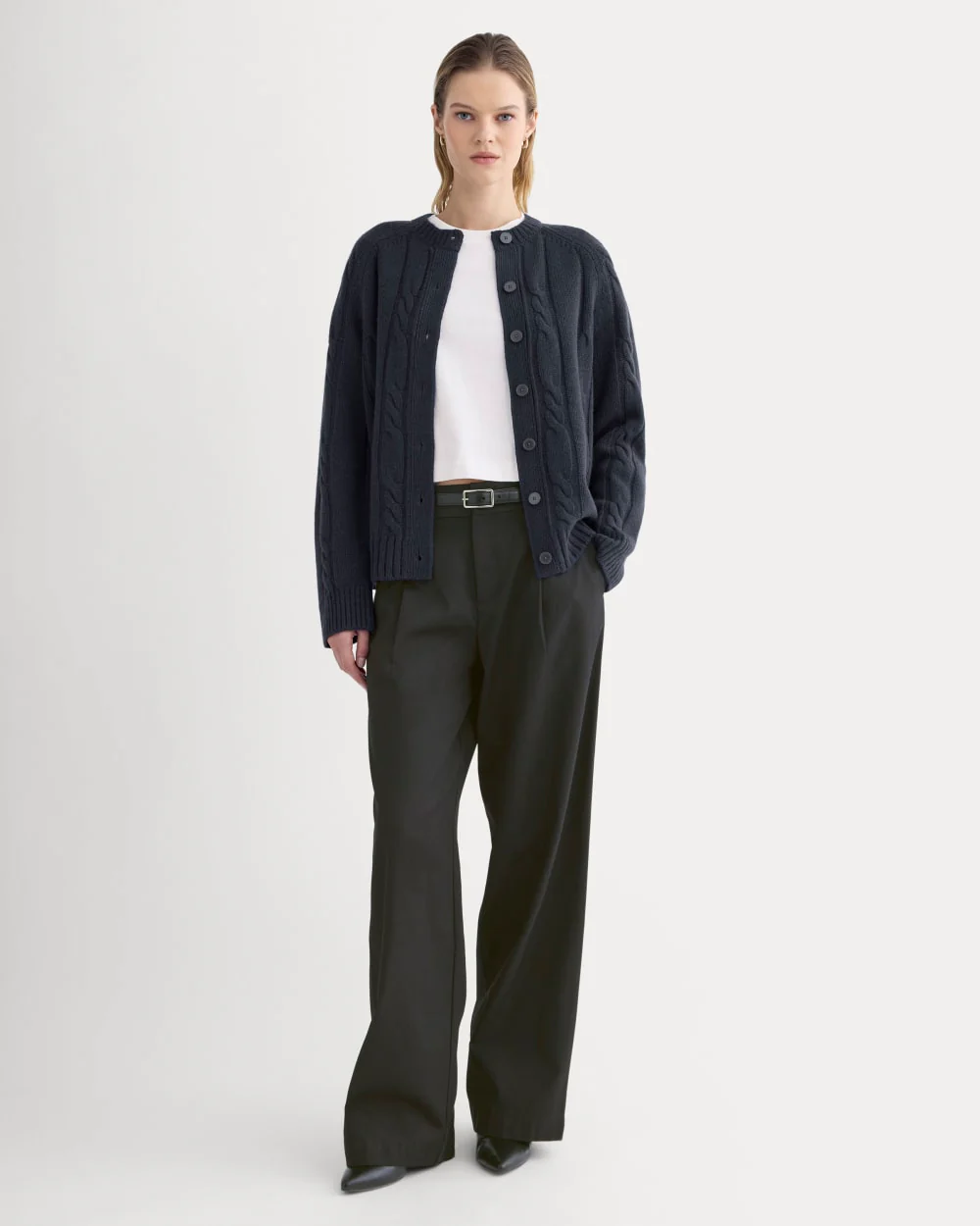 Cable Cardigan in Extrafine Luxe Merino | Navy