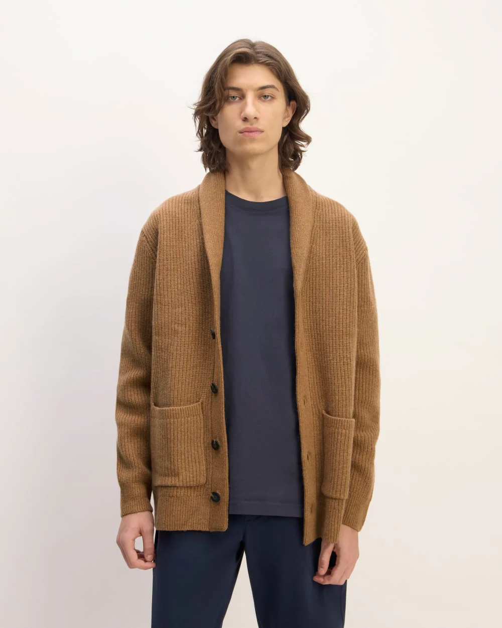 The Felted Merino Shawl Collar Cardigan | Deep Camel