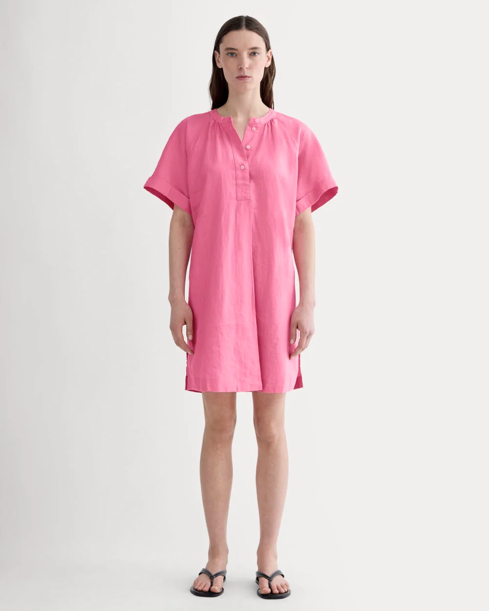 The Popover Dress in Linen | Deep Pink