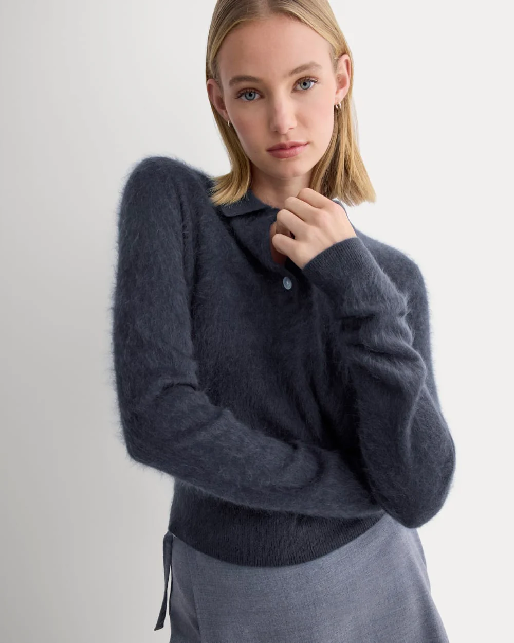 Lush Cashmere Cropped Polo Sweater | Starry Navy