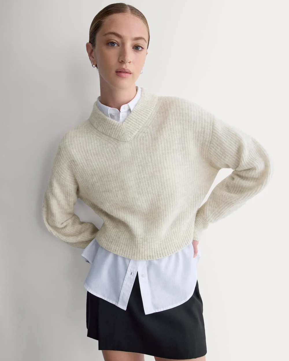 Cropped Cocoon Sweater in Alpaca | Almond