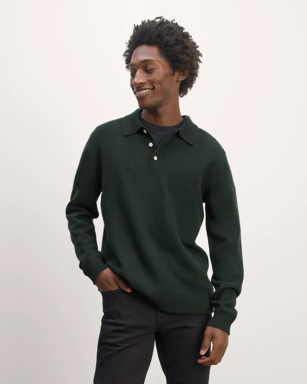 The Classic Polo in Luxe Merino | Heather Scarab Green