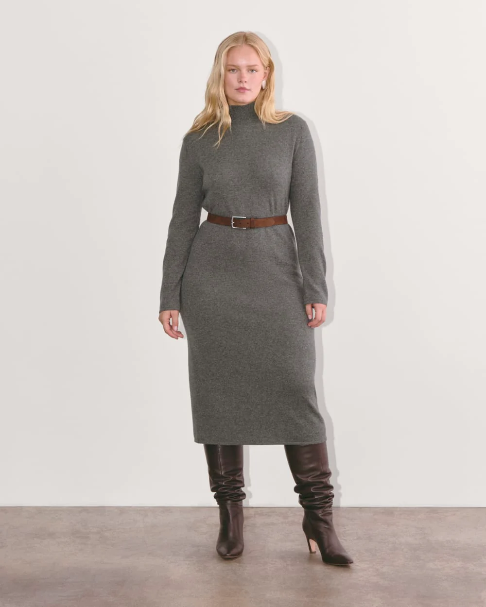 The Turtleneck Sweater Dress in Cashmere | Heather Charcoal