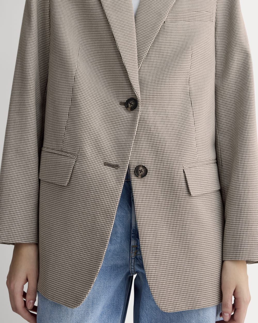 The Oversized Blazer in Buttersmooth | Deep Taupe Mini Gingham
