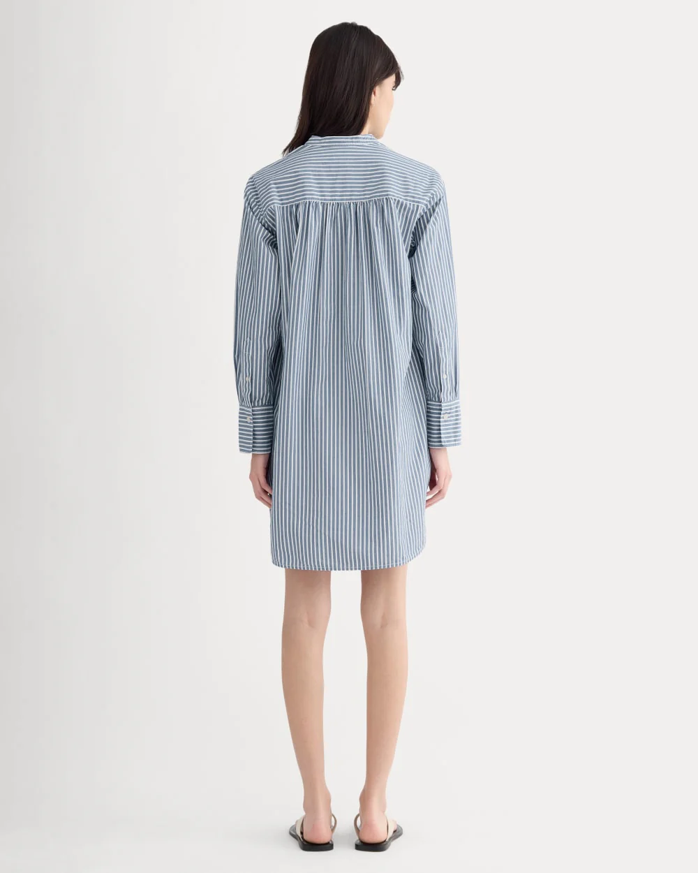 The Relaxed Shirt Dress in Ultrasoft Cotton | Bone / Mazarine Blue