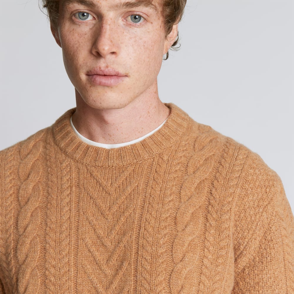 The Felted Merino Cable-Knit Crew | Cappuccino