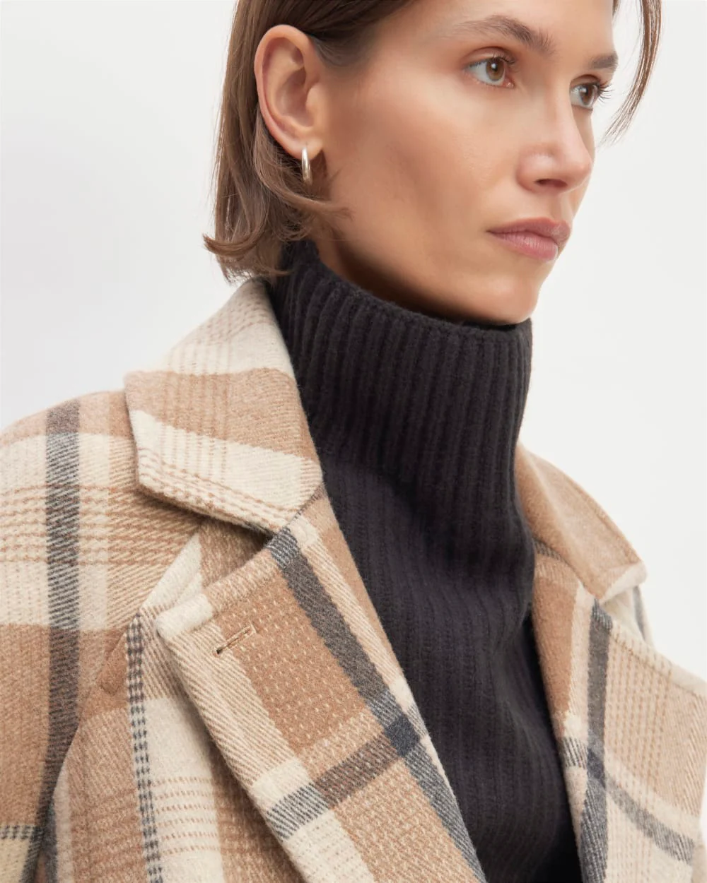 The Italian ReWool® Long Peacoat | Heathered Charcoal / Cornstalk / Toasted Coconut / Biscotti