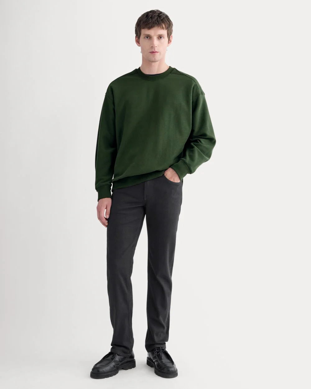 Twill Terry Jacquard Crew Sweatshirt | Dark Forest