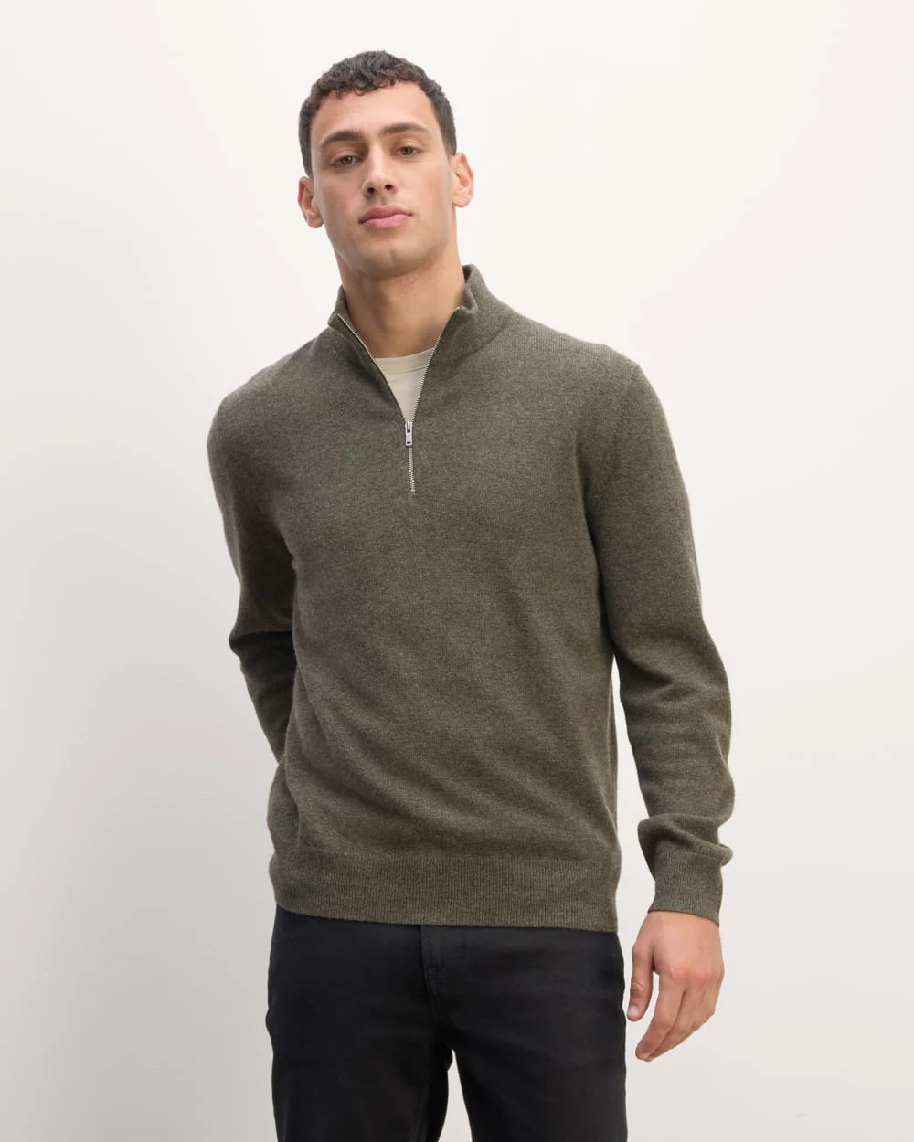 The Quarter-Zip in Cashmere | Heathered Army Green