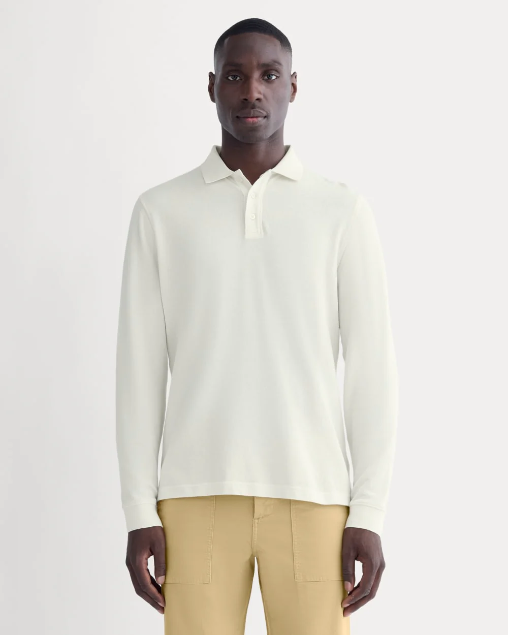 The Long-Sleeve Pique Polo | Bone