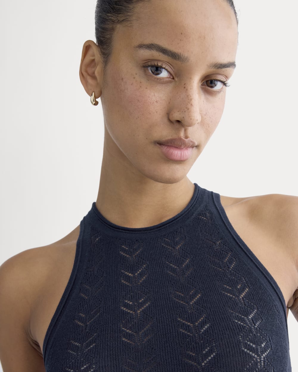 The Pointelle Racerback Tank in Ultrafine Merino | Navy