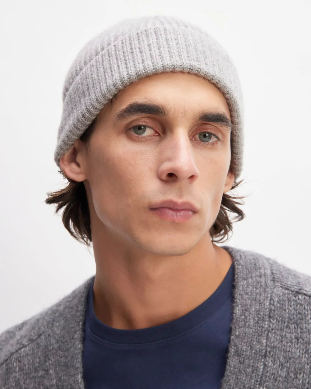 The Cashmere Fine Rib Beanie |  Heathered Grey