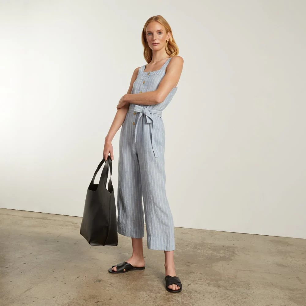 The Linen Jumpsuit | Light Blue / White