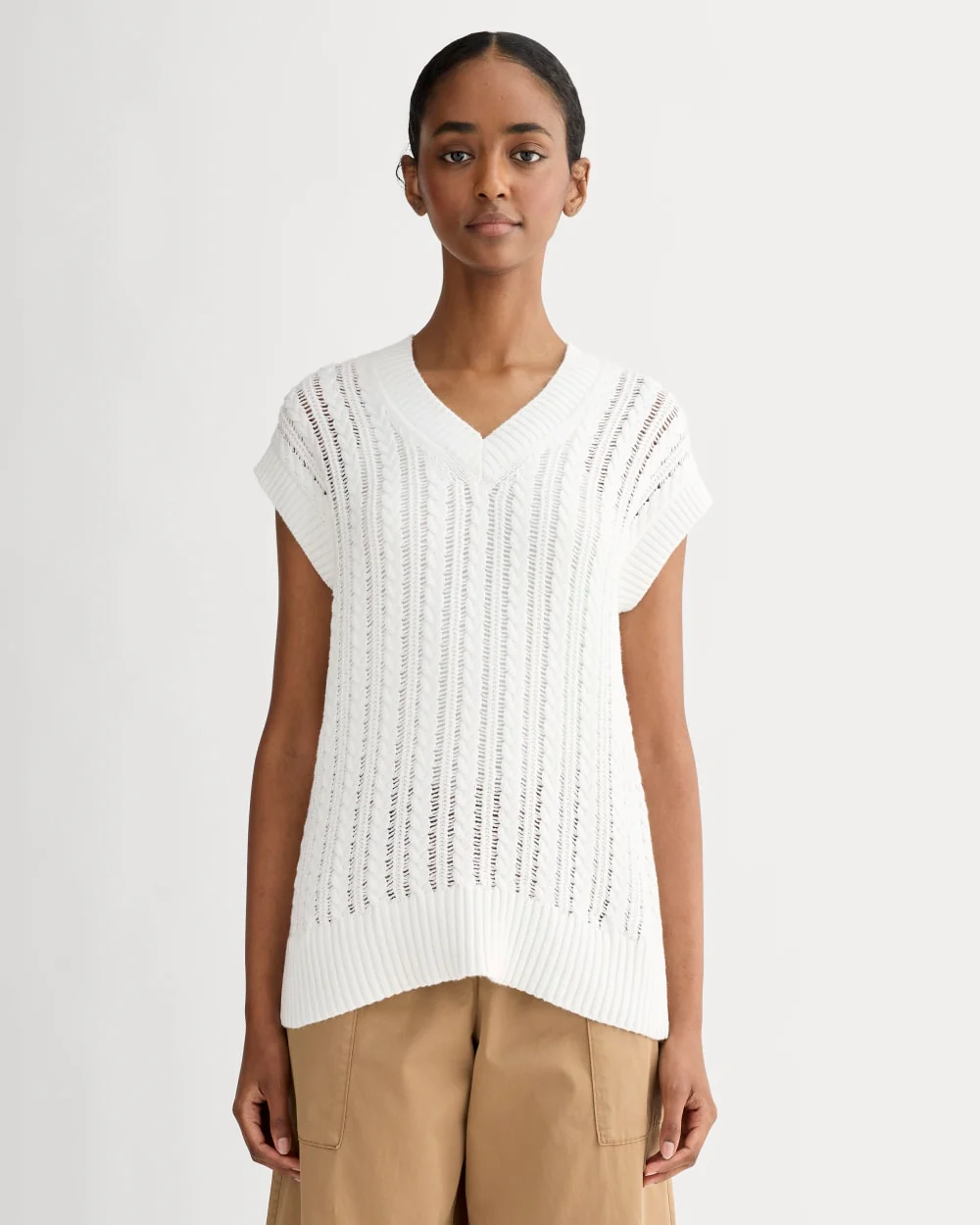 The Mesh Cable Vest in Everyday Cotton | White