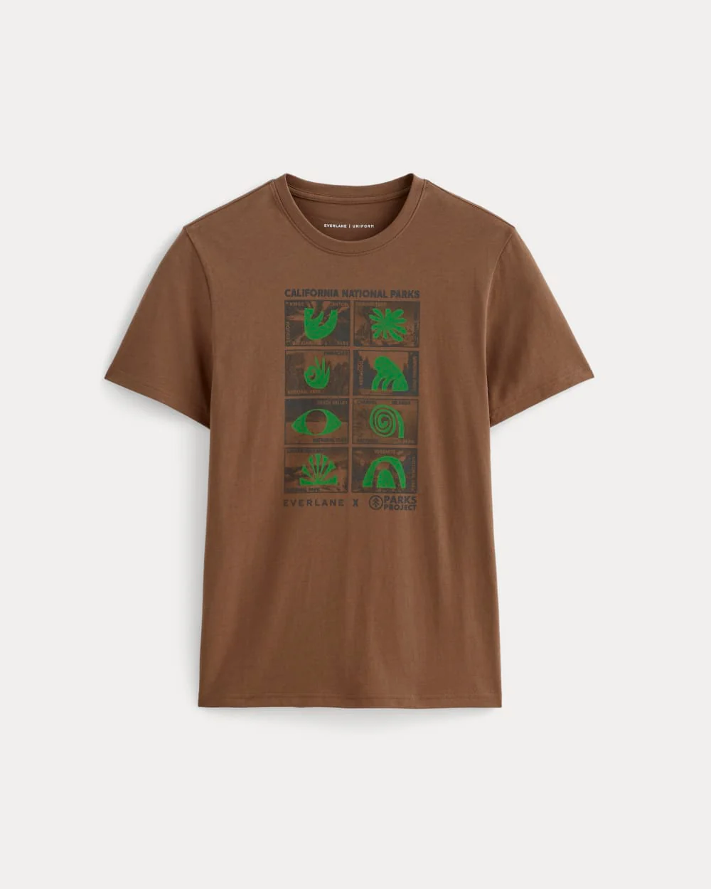 The Everlane x Parks Project Essential Organic Crew | Brown / Green / Forged Iron