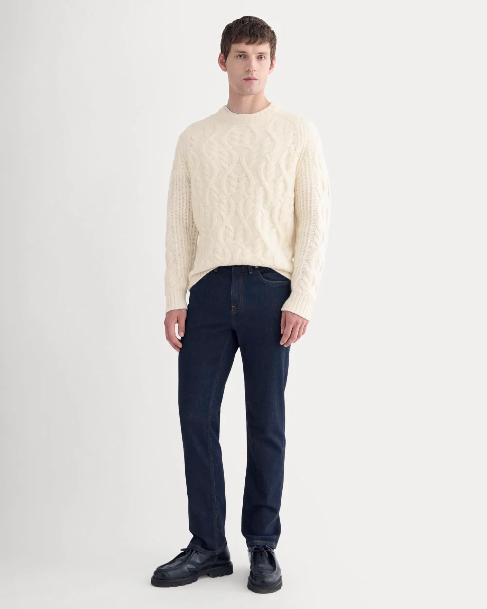 Cable Knit Crew in Luxe Merino | Bone