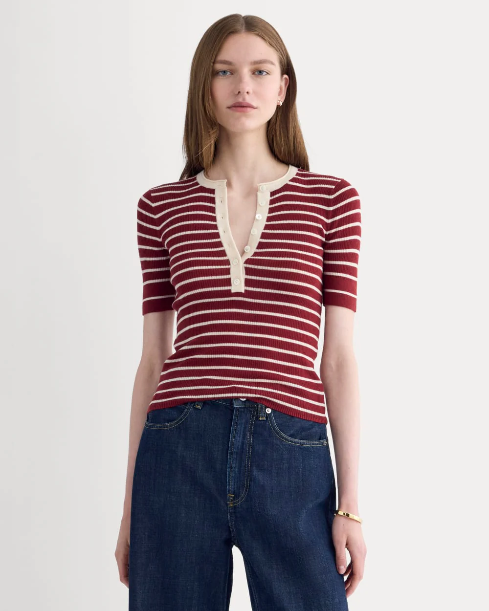 The Short-Sleeve Henley in Ultrasoft Merino | Merlot / Parchment