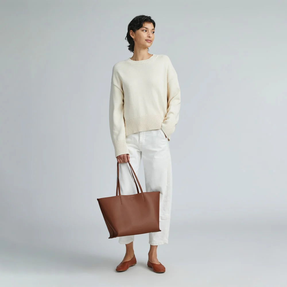 The Luxe Medium Italian Leather Tote | Cognac
