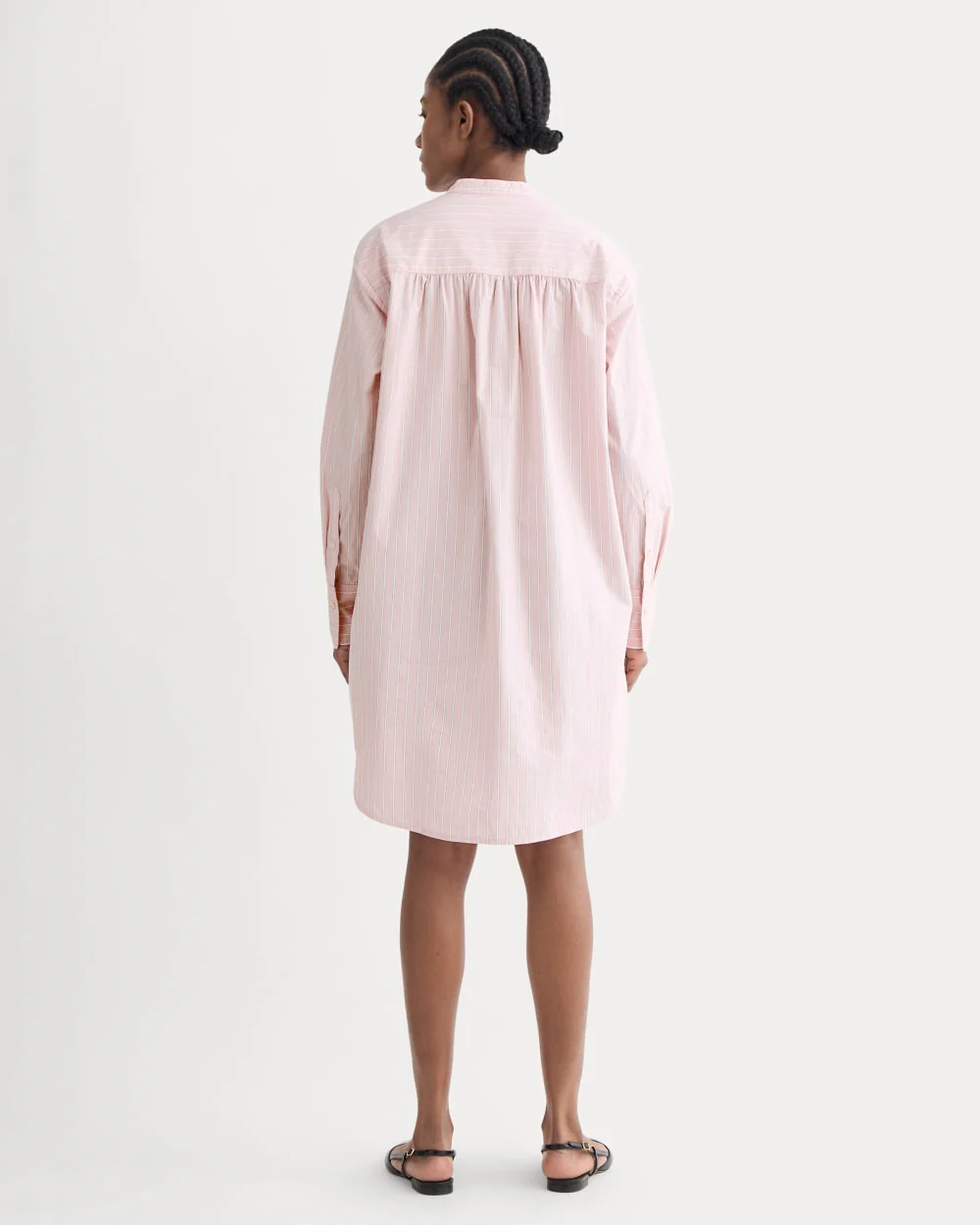 The Relaxed Shirt Dress in Ultrasoft Cotton | Pink / White