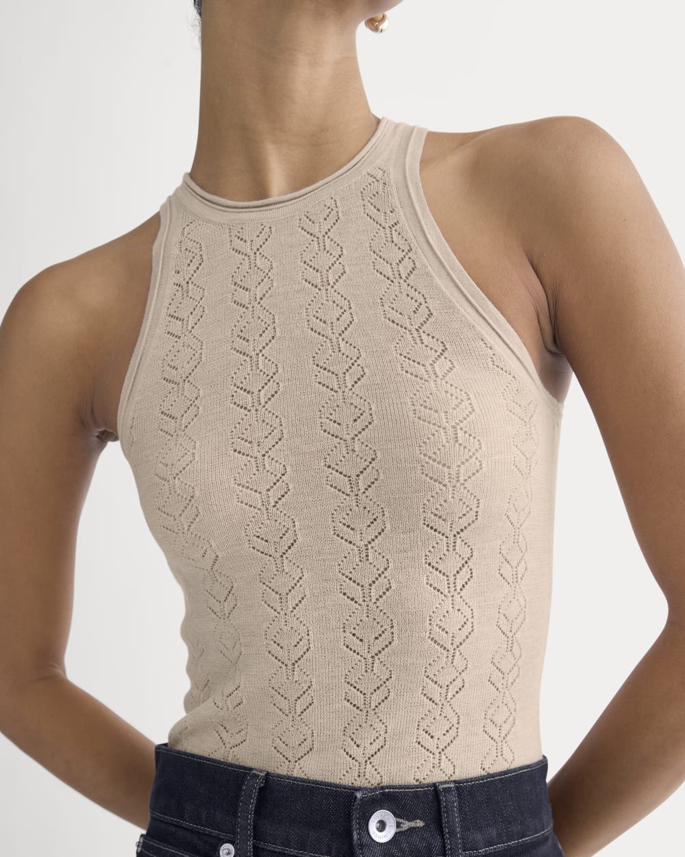 The Pointelle Racerback Tank in Ultrafine Merino | Pale Blush