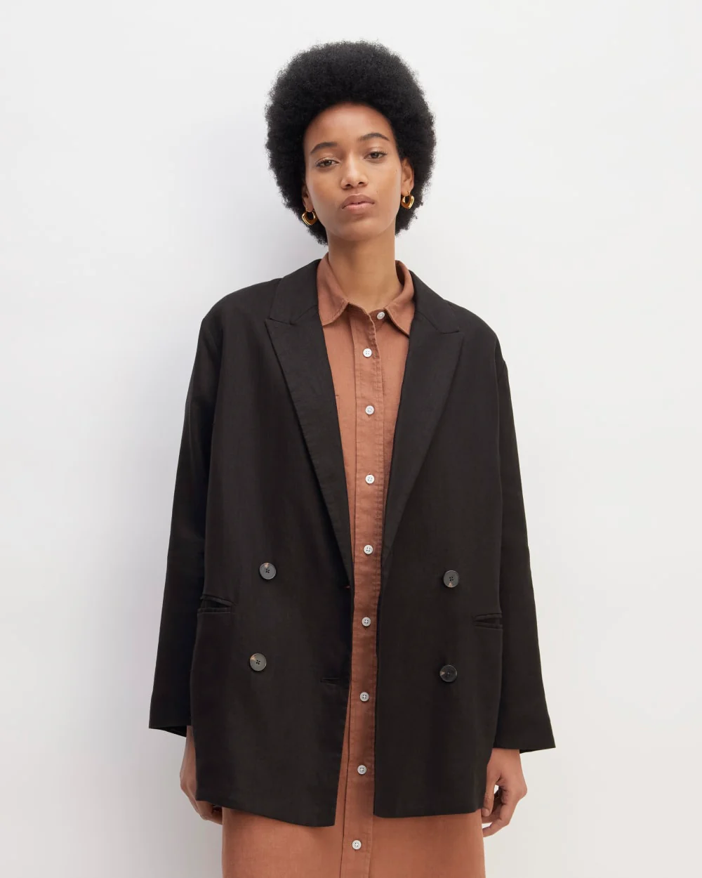 The Linen Double Breasted Blazer | Black