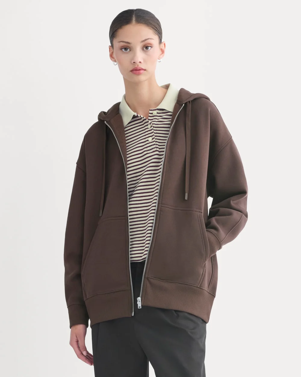 Luxe Fleece Oversized Full-Zip Hoodie | Dark Chocolate