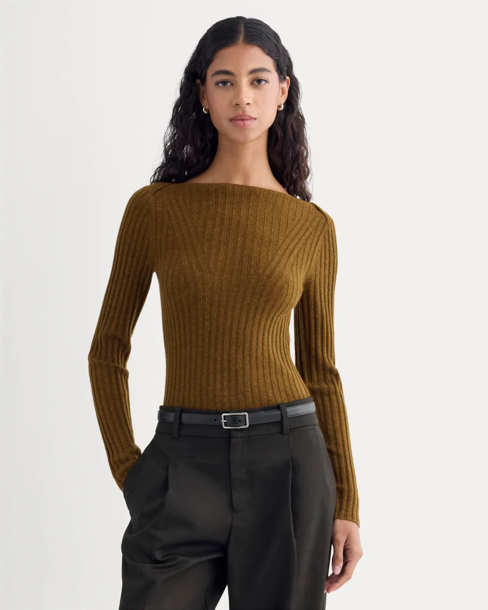 Cashmere Ribbed Boat-Neck Sweater | Heathered Toffee