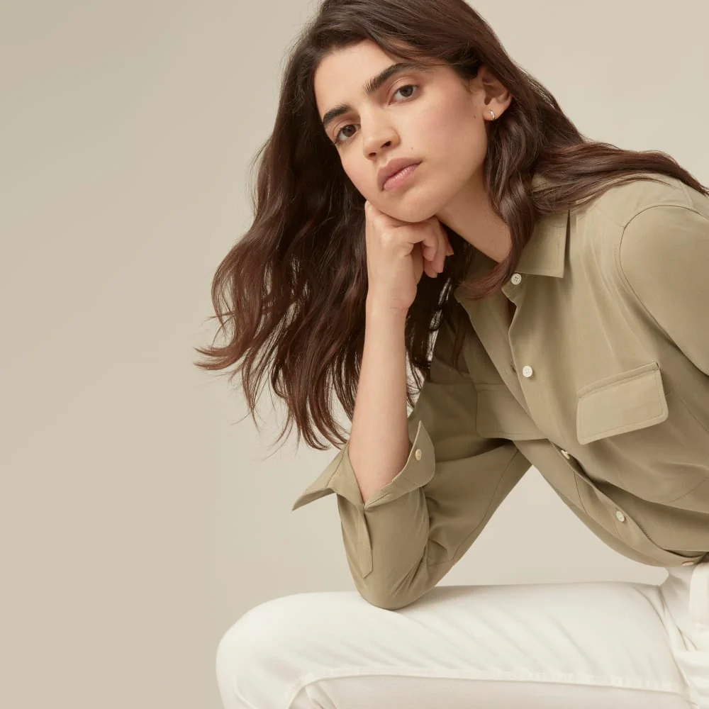 The Washable Silk Relaxed Shirt  | Covert Green
