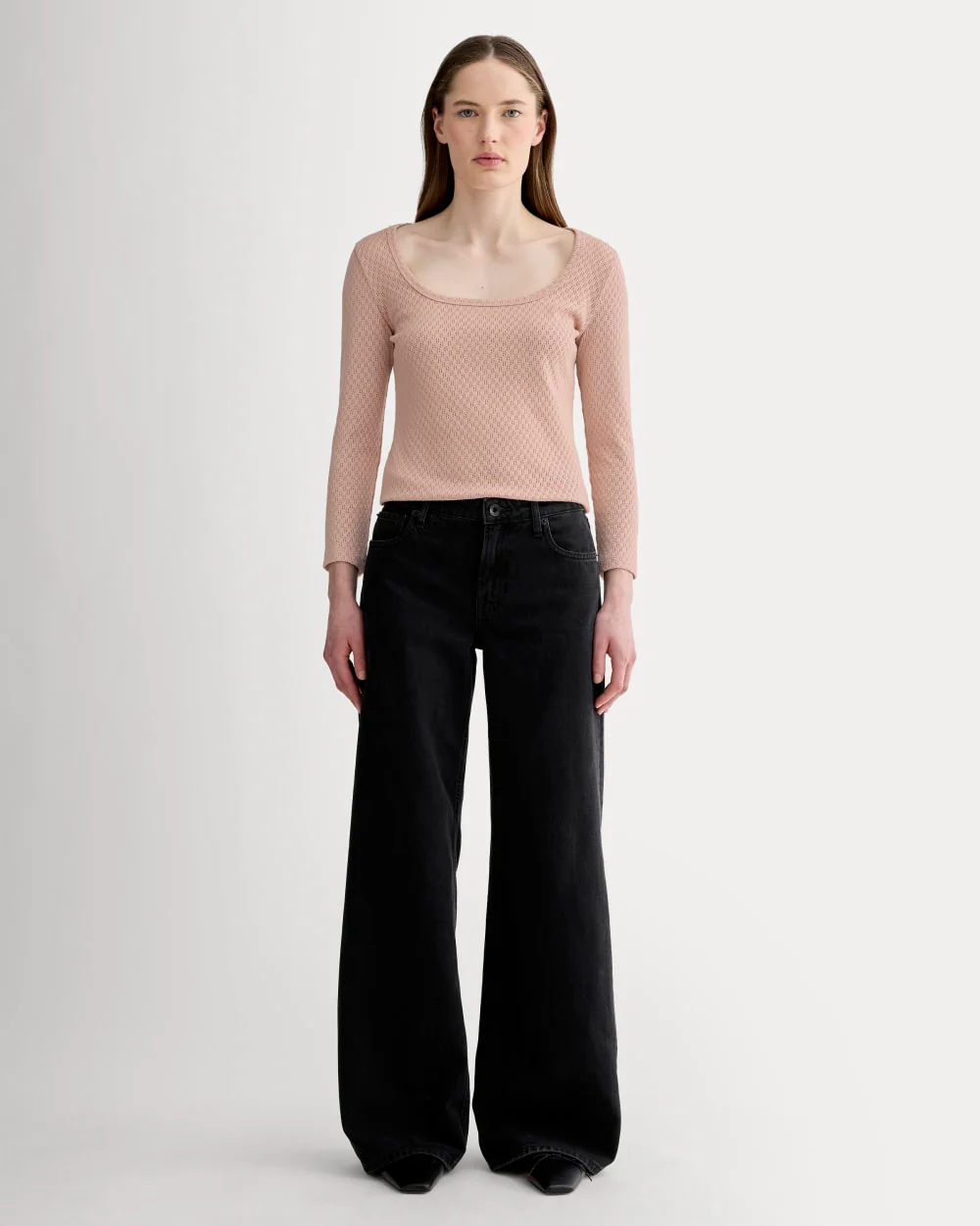 The Pointelle Scoop-Neck Top | Rose Smoke