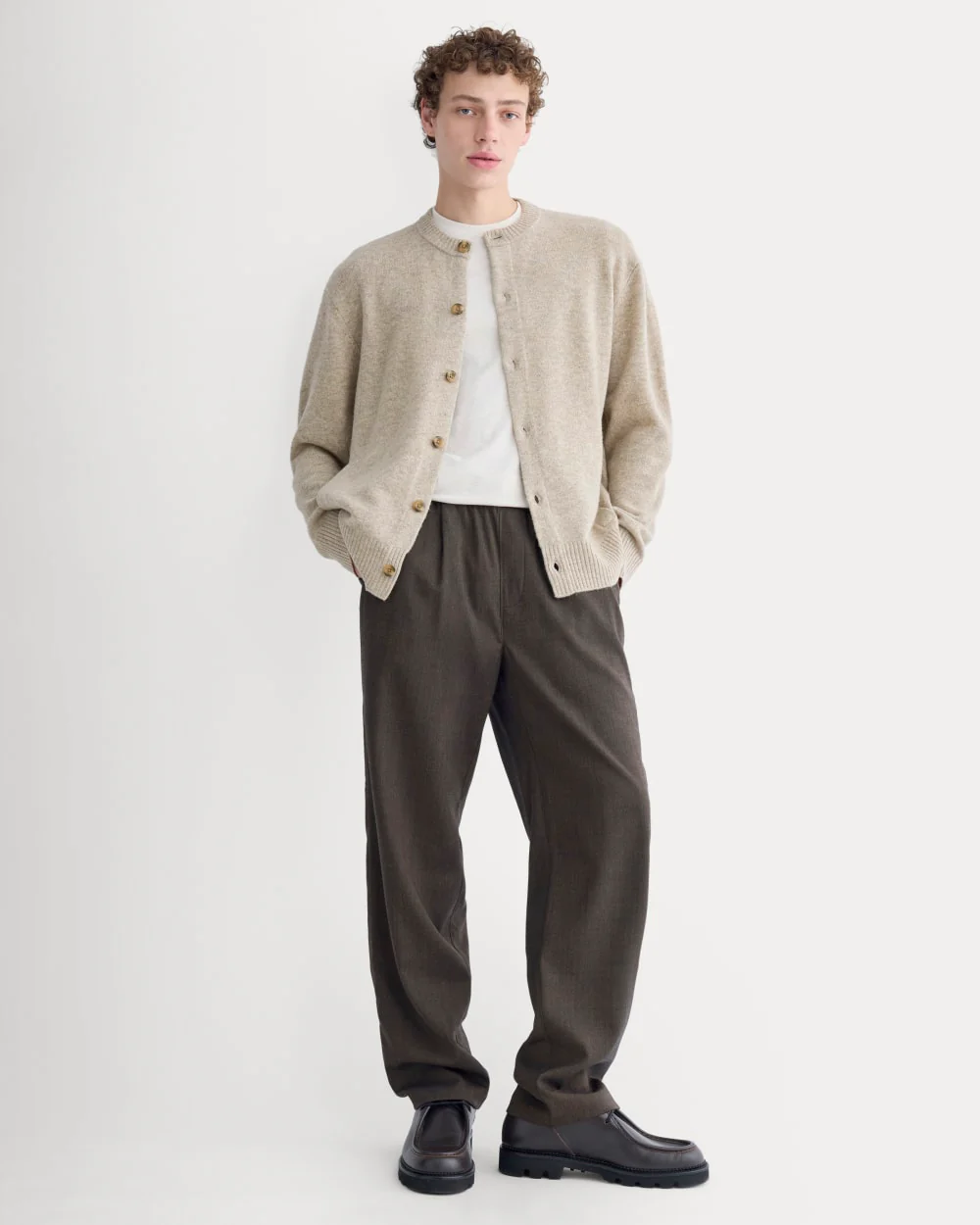 Luxe Merino Crew Cardigan | Heather Gravel